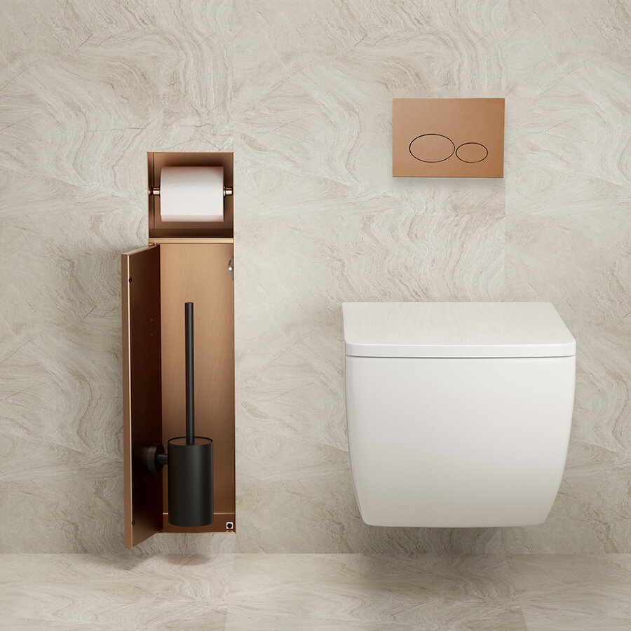 Toiletrol- en Borstelhouder Inbouw Wiesbaden Rocko Betegelbaar Geborsteld Brons Koper