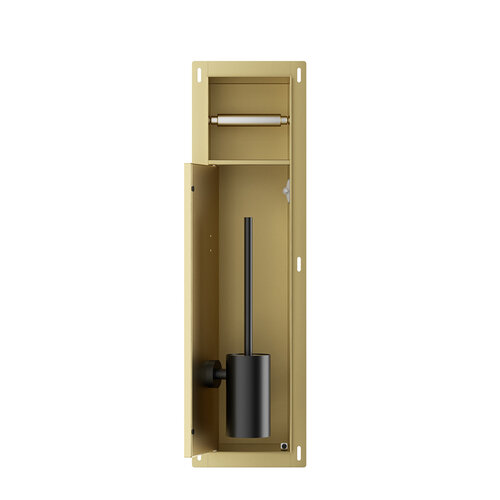 Toiletrol- en Borstelhouder Inbouw BWS Milan Betegelbaar Geborsteld Messing 