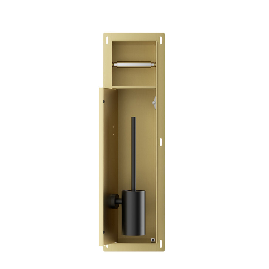 Toiletrol- en Borstelhouder Inbouw BWS Milan Betegelbaar Geborsteld Messing