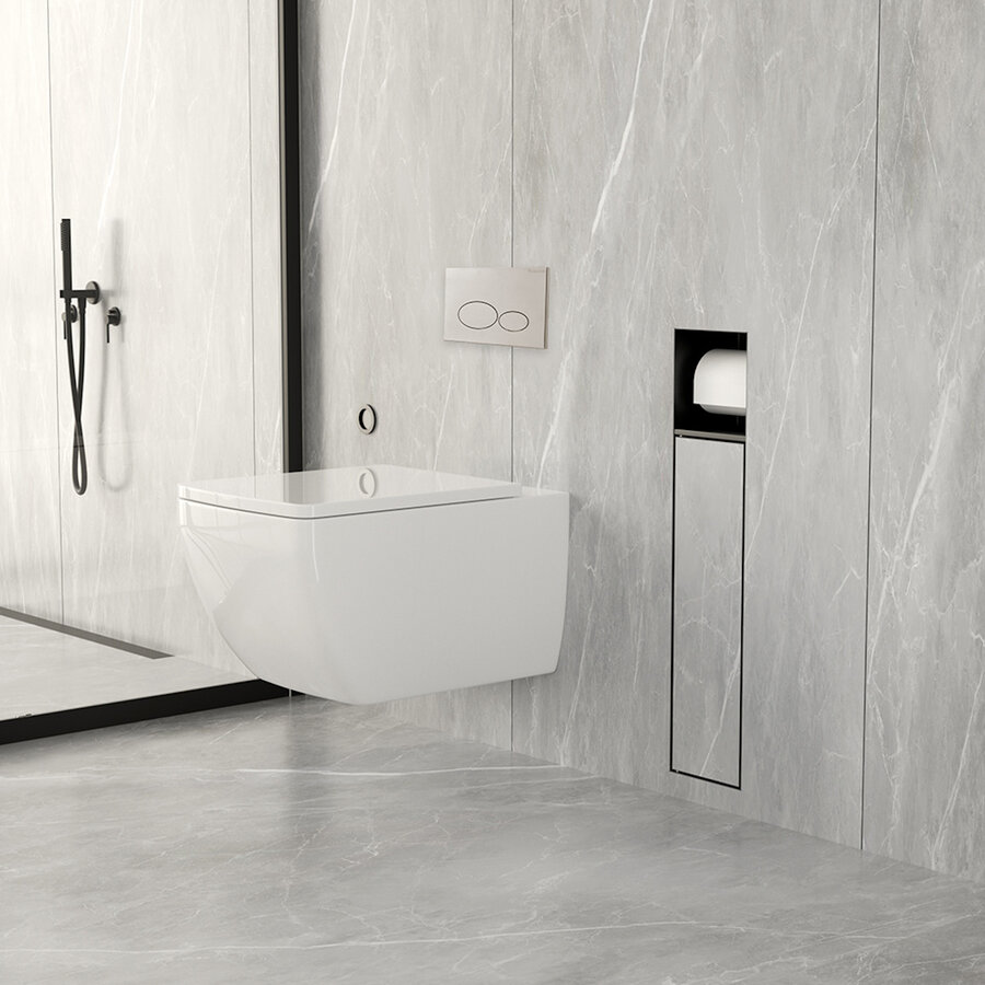 Toiletrol- en Borstelhouder Inbouw BWS Milan Betegelbaar Mat Zwart