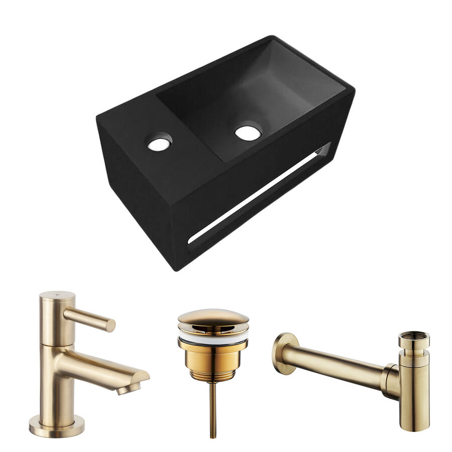 Fonteinset BWS Solid Surface Met Handdoekhouder Links Zwart Goud