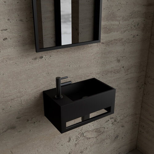 Fonteinset BWS Solid Surface Met Handdoekhouder Links Zwart Gunmetal 