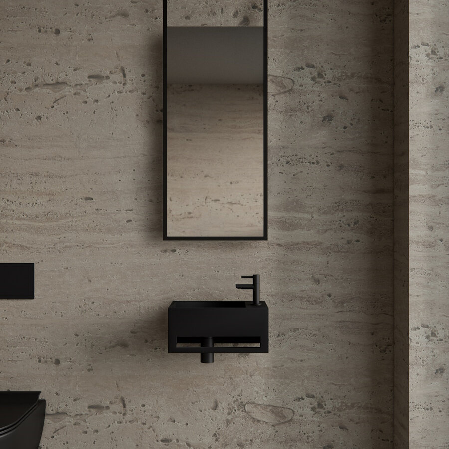 Fonteinset BWS Solid Surface Met Handdoekhouder Rechts Zwart Mat Zwart