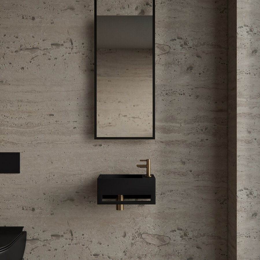 Fonteinset BWS Solid Surface Met Handdoekhouder Rechts Zwart Goud