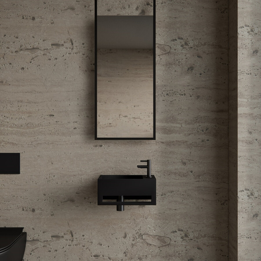 Fonteinset BWS Solid Surface Met Handdoekhouder Rechts Zwart Gunmetal