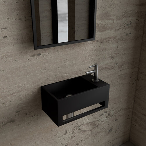 Fonteinset BWS Solid Surface Met Handdoekhouder Rechts Zwart Chroom 