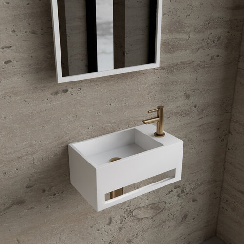 Fonteinset BWS Solid Surface Met Handdoekhouder Rechts Wit Goud 