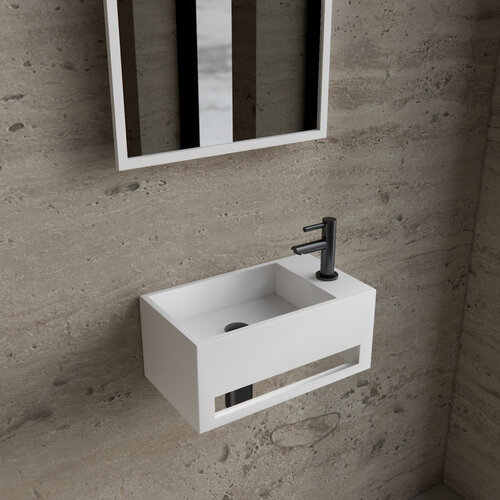 Fonteinset BWS Solid Surface Met Handdoekhouder Rechts Wit Gunmetal 