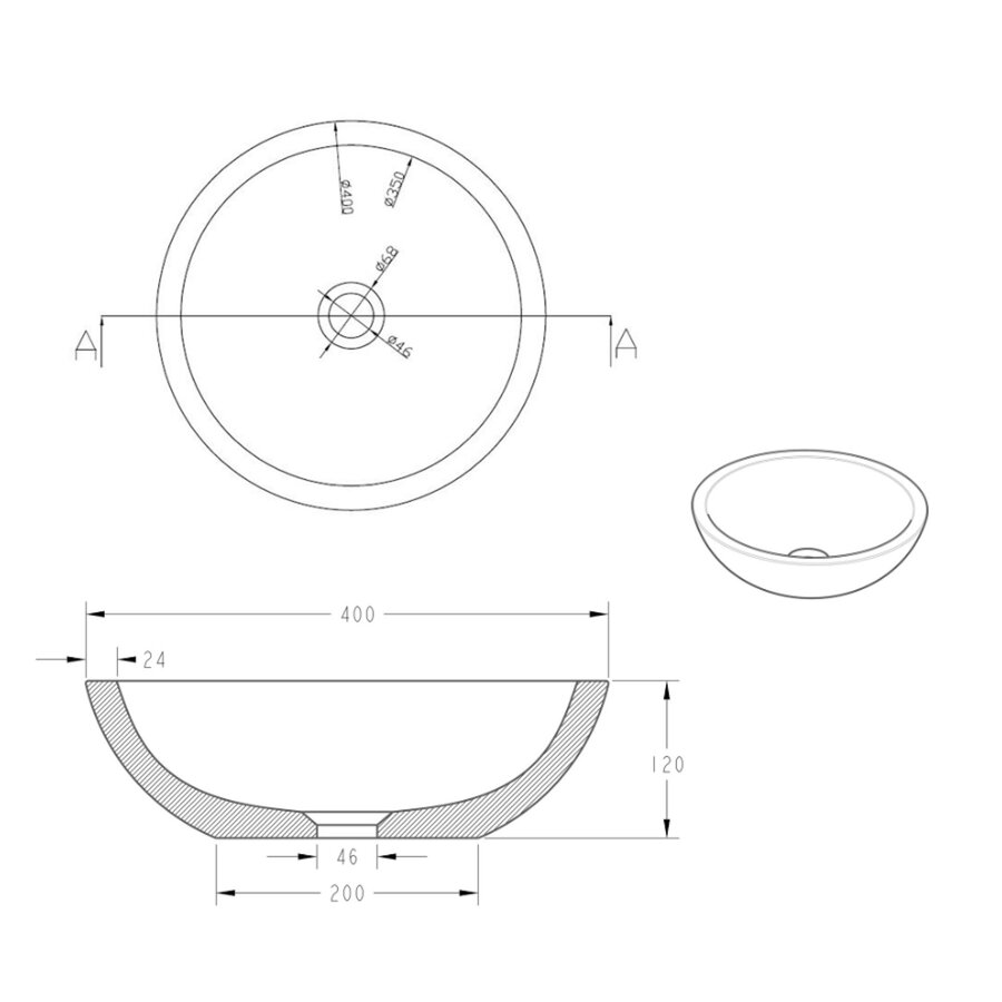 Wiesbaden Hardstenen opzetwastafel rond 40x12