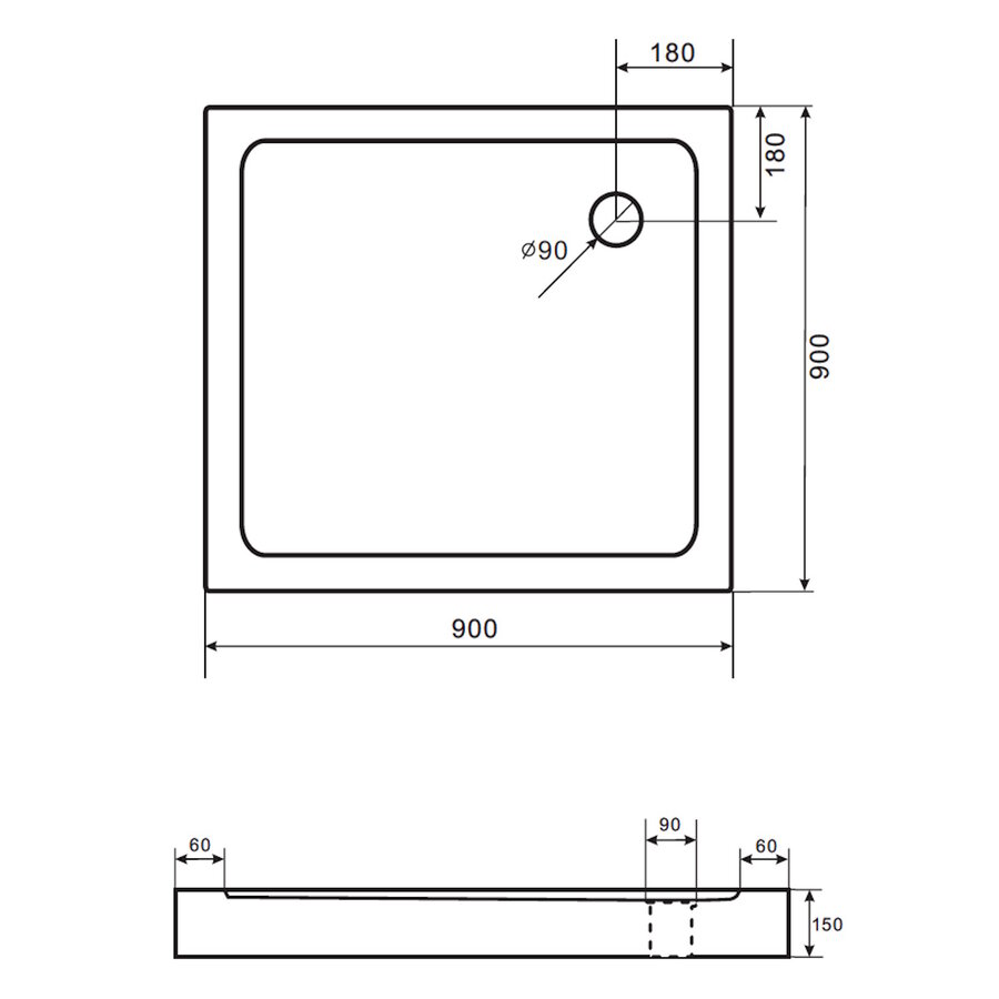Douchebak Boss & Wessing Veroni Vierkant 90x90cm Acryl Wit