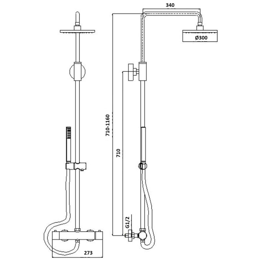 Regendoucheset Opbouw Best Design Paris-300 Thermostaatkraan Ø 30 cm Chroom