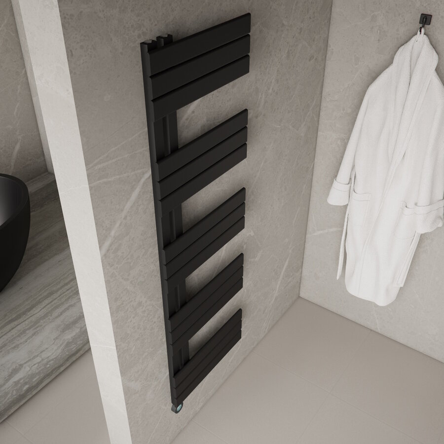 Elektrische Handdoekradiator BWS Russ Links aansluiting 755W 160x50 cm Mat Zwart