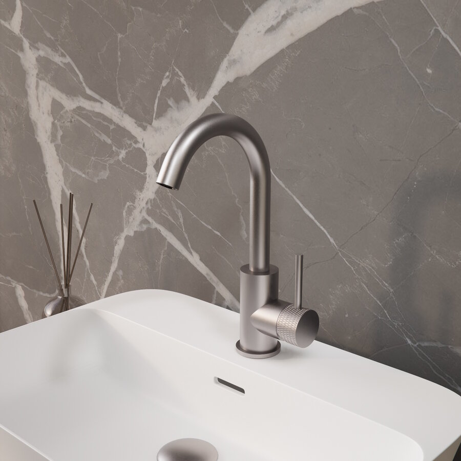 Wastafelmengkraan Aquasplash Ridged Gebogen met Draaibare Uitloop RVS