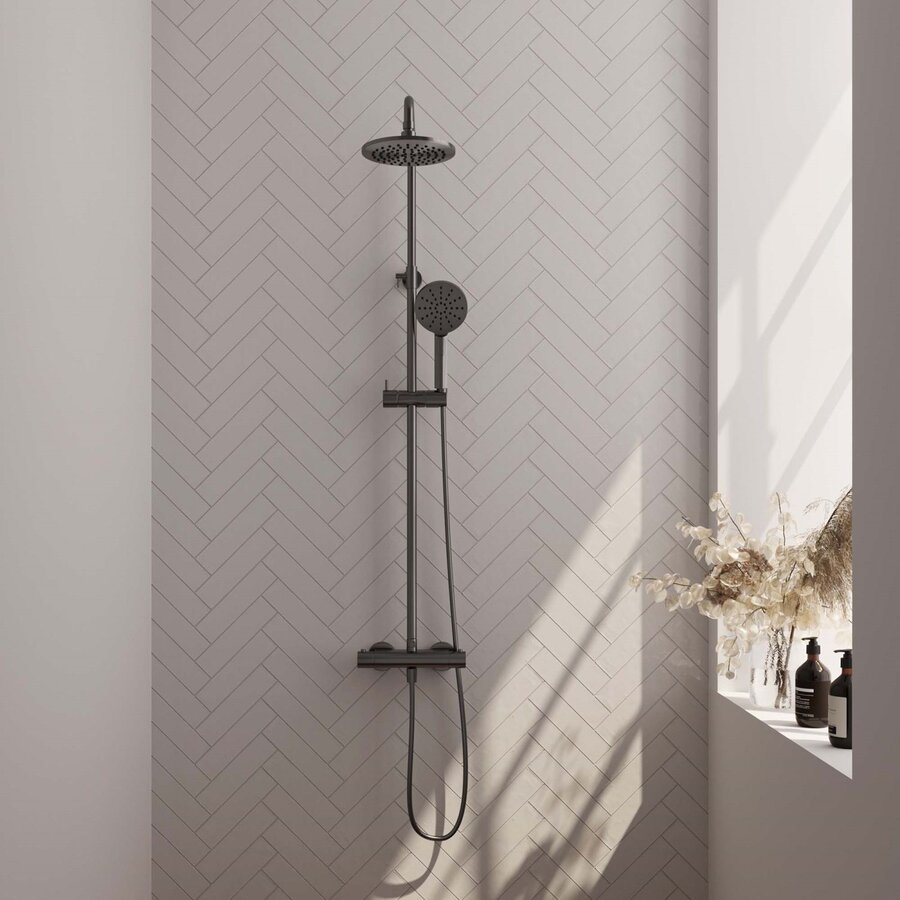 Regendoucheset Opbouw Brauer Gunmetal Edition 20 cm Thermostatisch met Handdouche 3-Standen Geborsteld Gunmetal