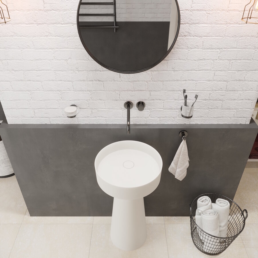 Waskom Voetstuk Ideavit Solidfloat-PE 30x30x75 cm Solid Surface Met Waskom Mat Wit