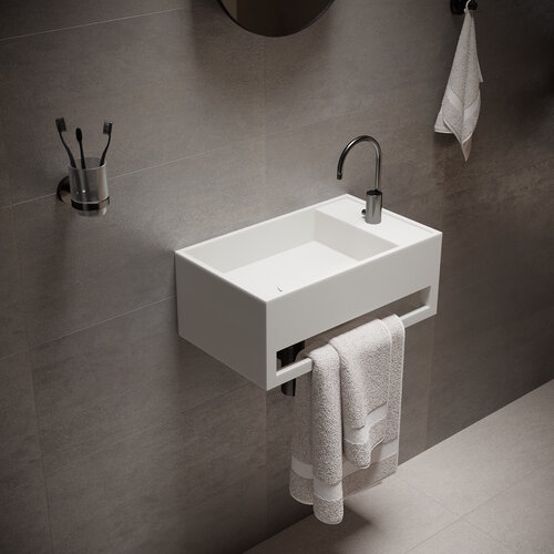 Wastafel Ideavit Solidcube-TB 50x30x20 cm Inclusief Handdoekhouder Solid Surface Mat Wit 