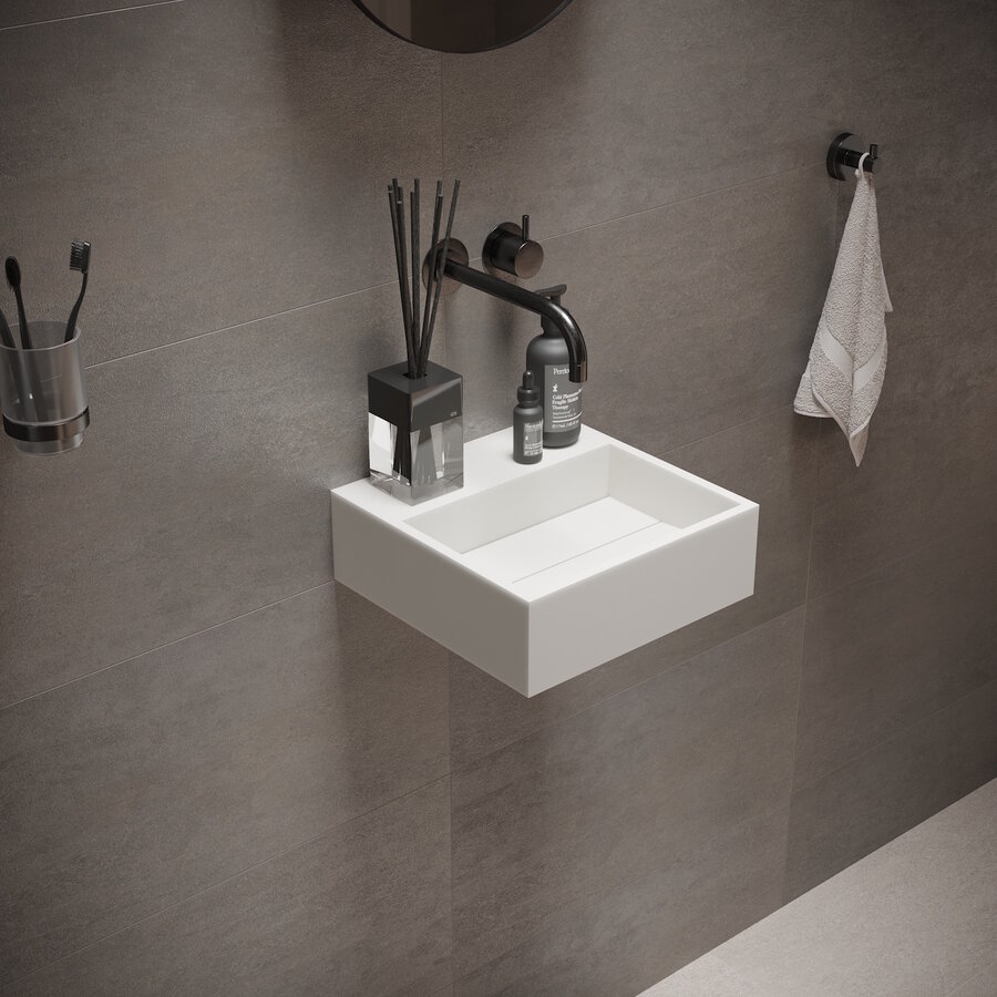 Fontein Ideavit Solidcube 30x30x10 cm Solid Surface Mat Wit