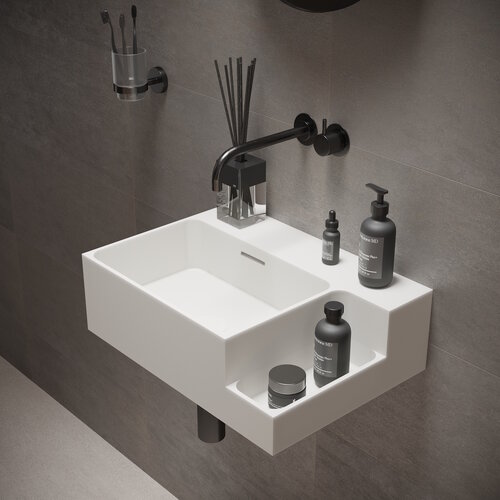 Fontein Ideavit Soliddual 1.0 50x36x15.5 cm Solid Surface Met Opbergruimte Mat Wit 