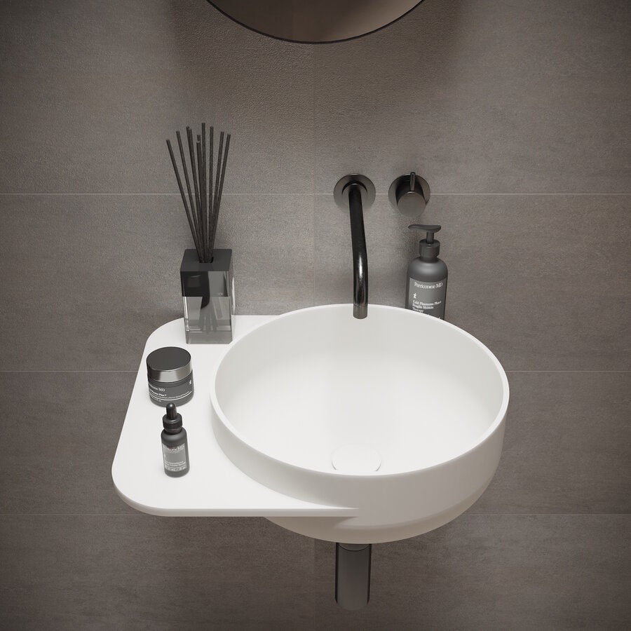 Fontein Ideavit Soliddual 2.0 49x43x15.5 cm Solid Surface Met Opbergruimte Links Mat Wit