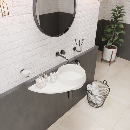 Fontein Ideavit Soliddual 3.0 70x35x14 cm Solid Surface Met Opbergruimte Links Mat Wit 