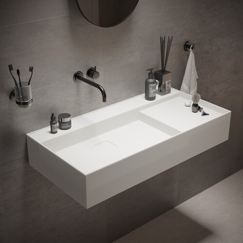 Wastafel Ideavit Solidbliss 90x45x16 cm Solid Surface 1 Plateau Mat Wit 