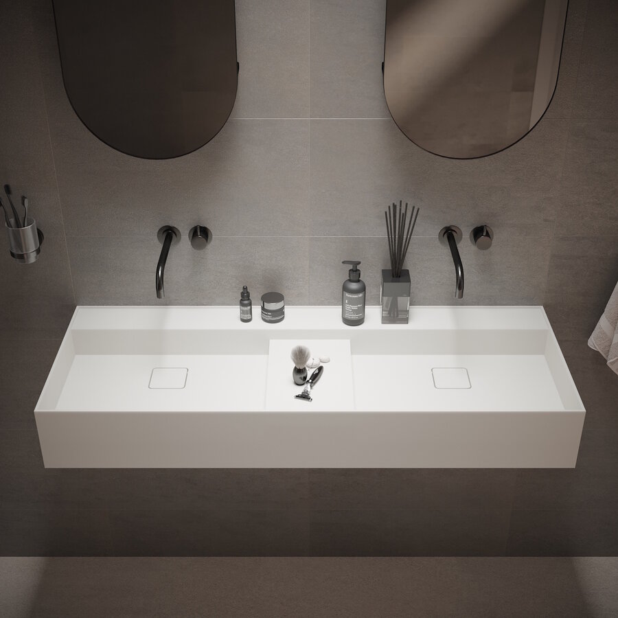 Wastafel Ideavit Solidbliss 120x45x16 cm Solid Surface 1 Midden Plateau Mat Wit