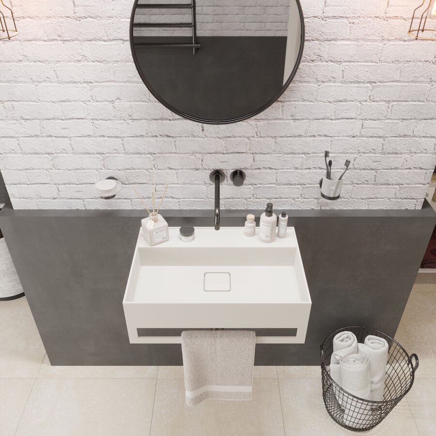 Fontein Ideavit Solidbliss 60x40x20 cm Solid Surface Handdoek Ophang Mogelijkheid Mat Wit