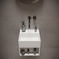 Fontein Ideavit Solidbliss 30x30x28 cm Solid Surface Handdoek Opberg Mogelijkheid Mat Wit