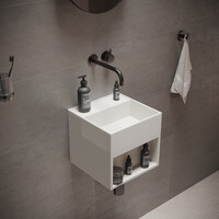 Fontein Ideavit Solidbliss 30x30x28 cm Solid Surface Handdoek Opberg Mogelijkheid Mat Wit