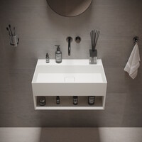 Fontein Ideavit Solidbliss 60x40x28 cm Solid Surface Handdoek Opberg Mogelijkheid Mat Wit