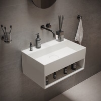 Fontein Ideavit Solidbliss 60x40x28 cm Solid Surface Handdoek Opberg Mogelijkheid Mat Wit