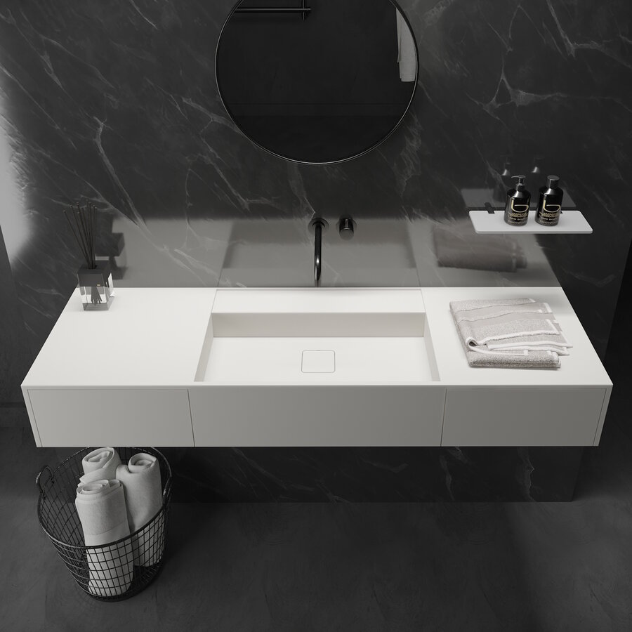 Wastafel Ideavit Solidbliss 140x40x20 cm Solid Surface 2 Opberg Lades Mat Wit