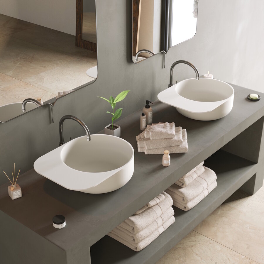 Wastafel Ideavit Solidcap 6.0 Opbouw 50x38x15.5 cm Solid Surface Mat Wit
