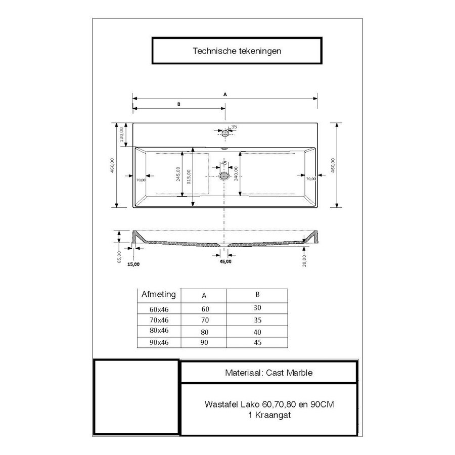 Wastafel Gliss Design Lako 90 cm 1 Kraangat Mat Cappuccino