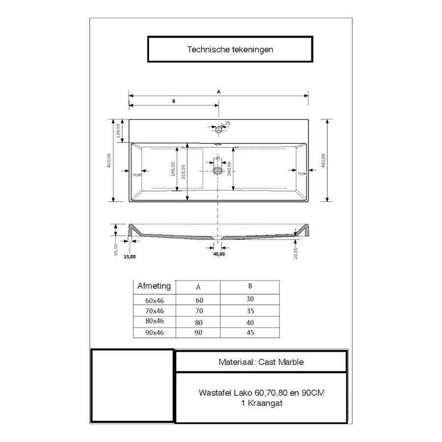 Wastafel Gliss Design Lako 70 cm 1 Kraangat Mat Cappuccino