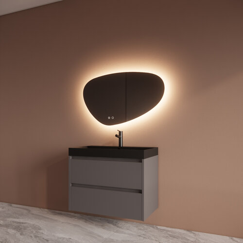 Badmeubelset BWS Riga Met Lako Wastafel Zwart 80 cm Leigrijs 