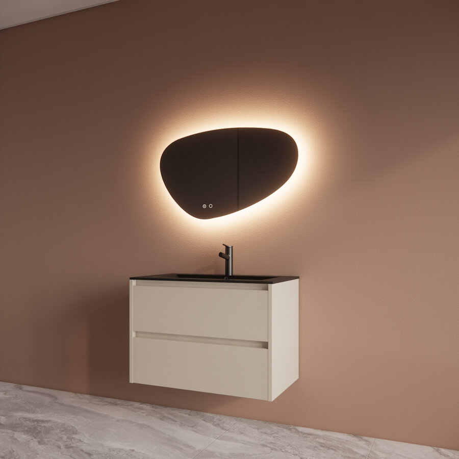 Badmeubelset BWS Riga Met Asia Wastafel Mat Zwart 80 cm Kasjmier