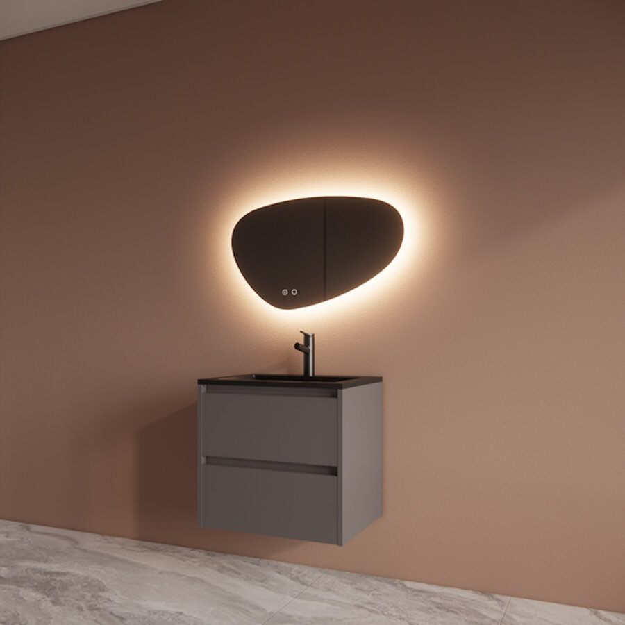 Badmeubelset BWS Riga Met Asia Wastafel Mat Zwart 60 cm Leigrijs