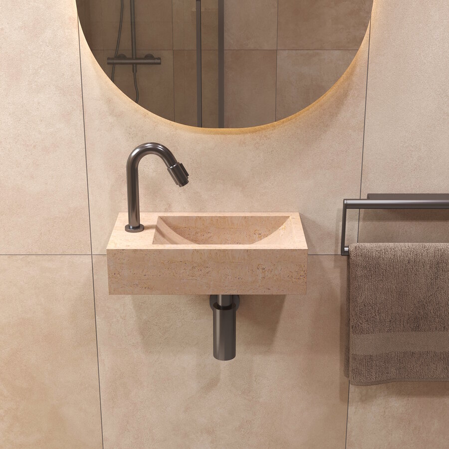 Salenzi Travertin Light Fontein 40x22cm Links Wandmodel