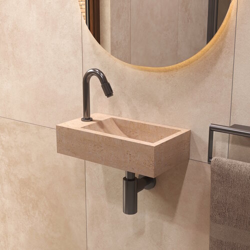 Salenzi Travertin Light Fontein 40x22cm Links Wandmodel 