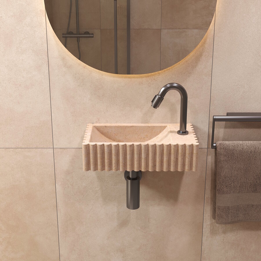 Salenzi Travertin Light Fontein 40x22cm Rechts Geribbeld Wandmodel