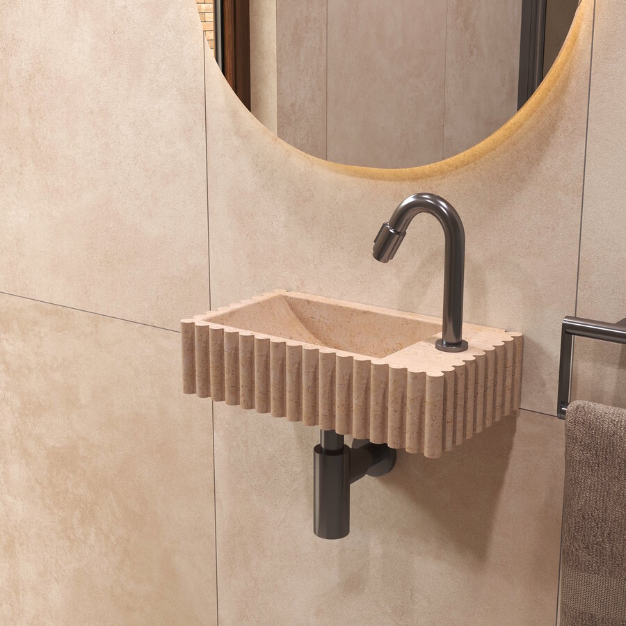 Salenzi Travertin Light Fontein 40x22cm Rechts Geribbeld Wandmodel