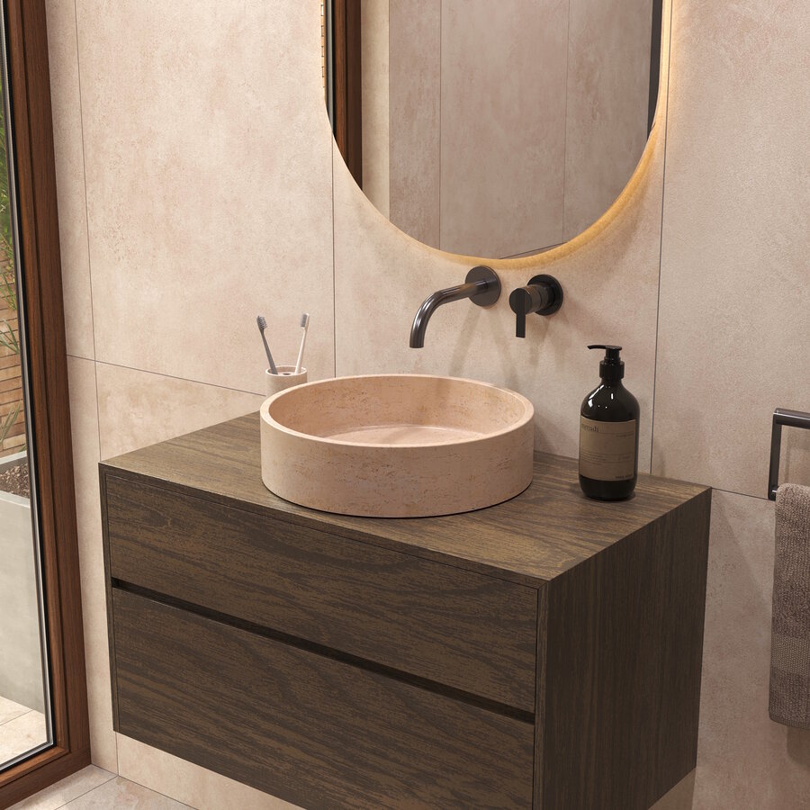 Salenzi Travertin Light Waskom 40x40x10cm Opbouwmodel