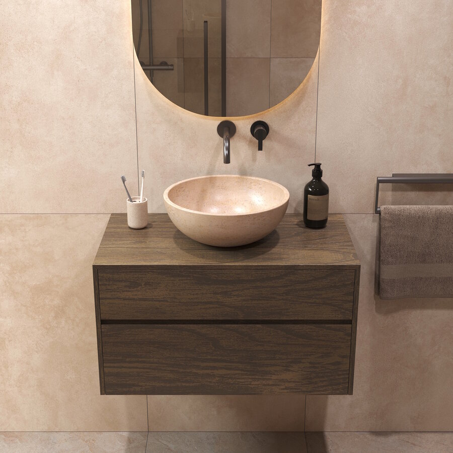 Salenzi Travertin Light Waskom 40x40x15cm Diep Opbouwmodel