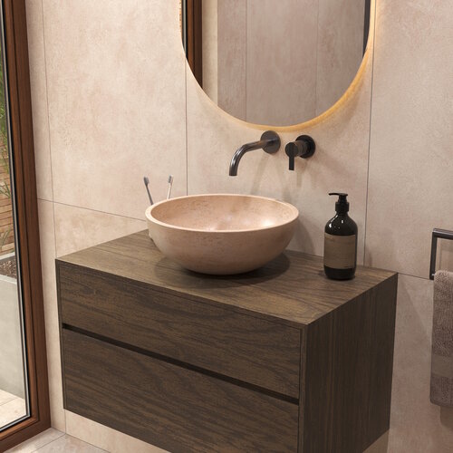 Salenzi Travertin Light Waskom 40x40x15cm Diep Opbouwmodel 