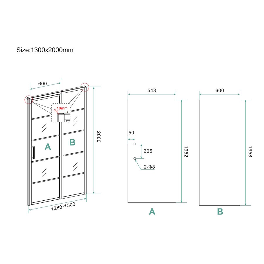BWS Nisdeur INDUS met Vast Paneel 130x200 cm 8 mm NANO Glas Omkeerbaar Mat Zwart