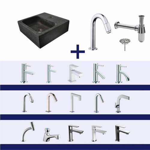 Fonteinset Ceres Square Natuursteen 30X30X10 Cm Chroom (Keuze Uit 20 Kranen) 