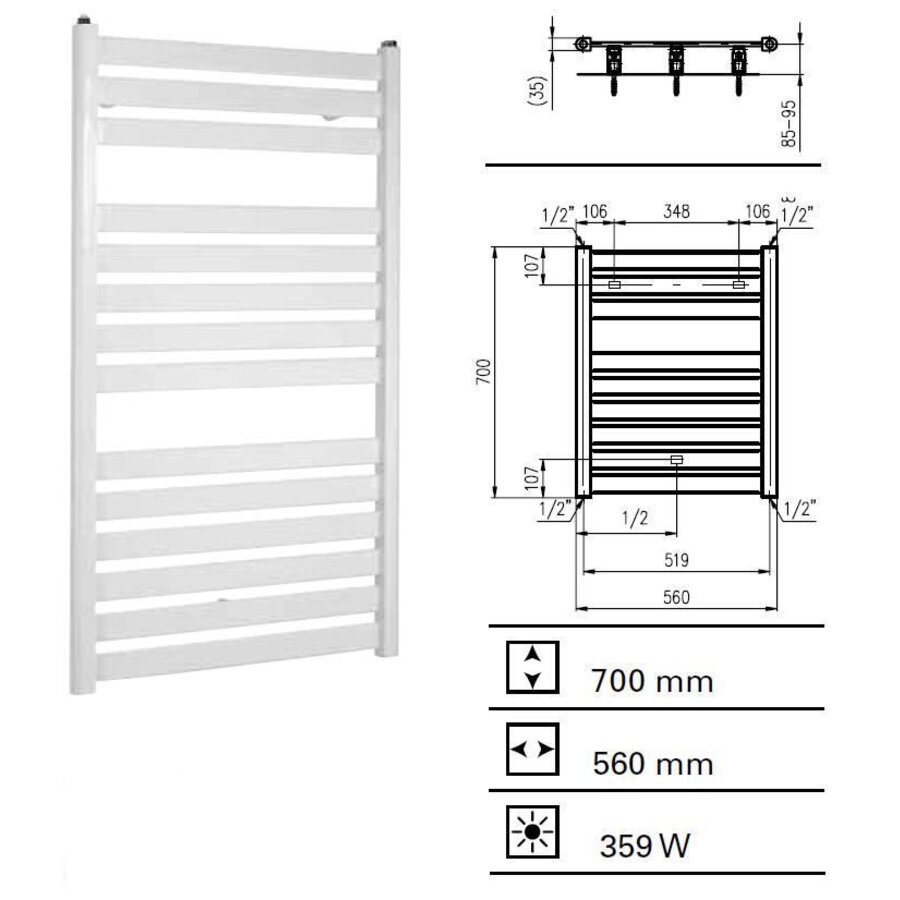 Designradiator Vale 700 x 560 mm Donkergrijs Structuur