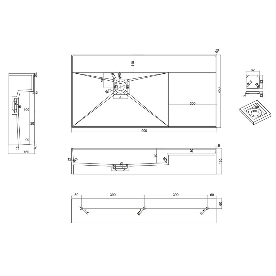 Wastafel Ideavit Solidbliss 90x45x16 cm Solid Surface 1 Plateau Mat Wit