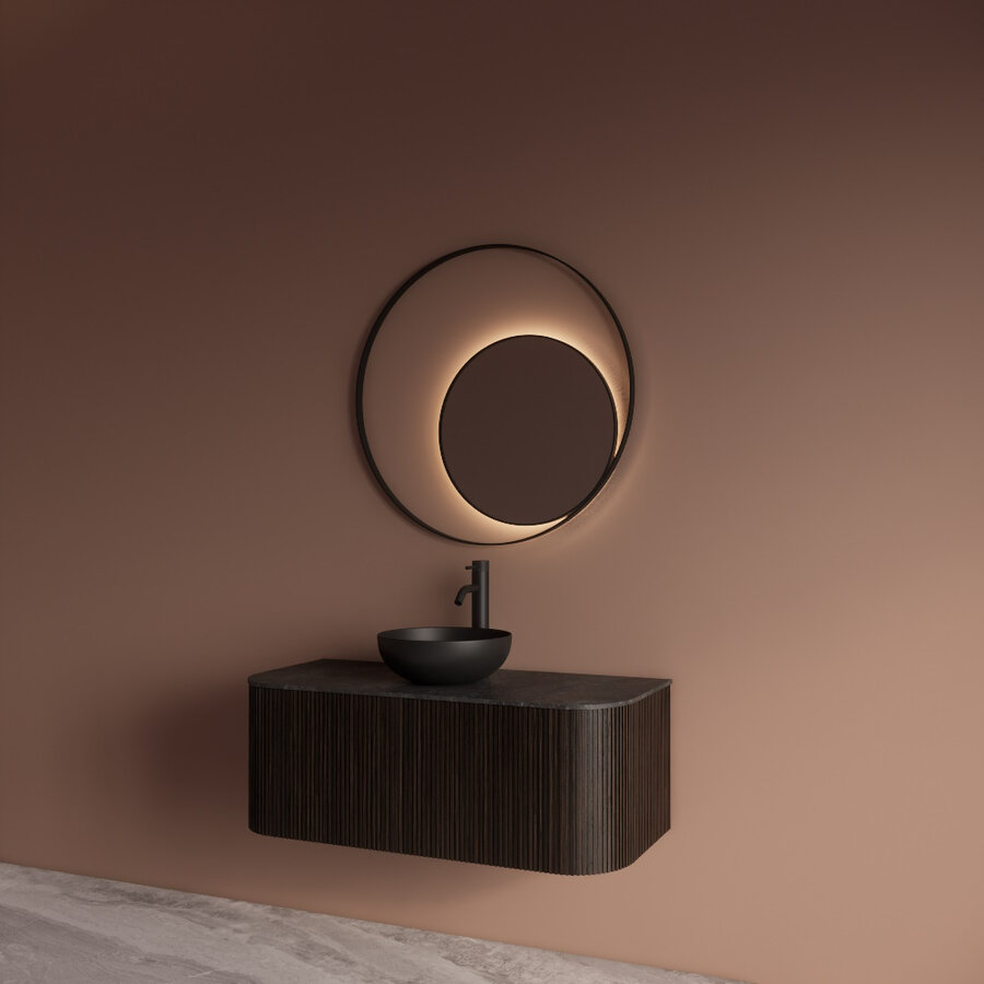 Spiegel Gliss Design Kosmos Mat Zwart met Frame en Indirecte LED Verlichting 100 cm